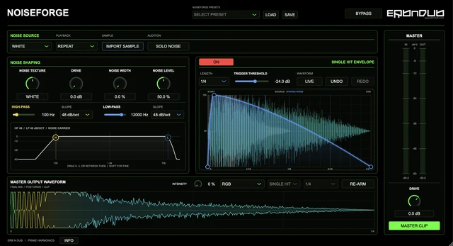 NoiseForge source, filters and Single Hit Envelope